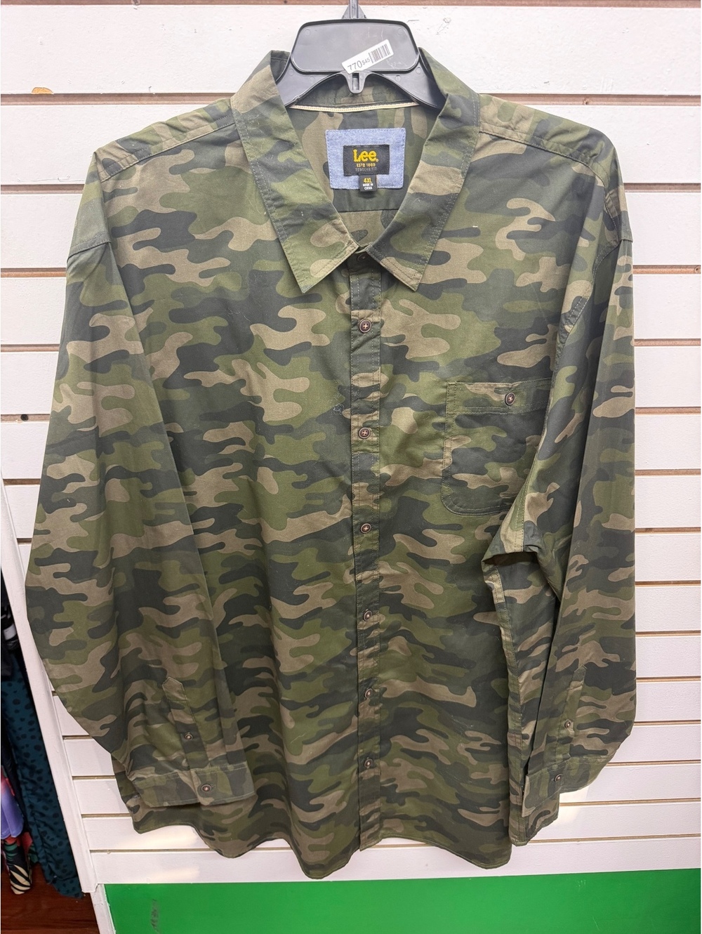 Lee Men’s 4XL Green Camo Long Sleeve Button Down Shirt Chest Pocket
